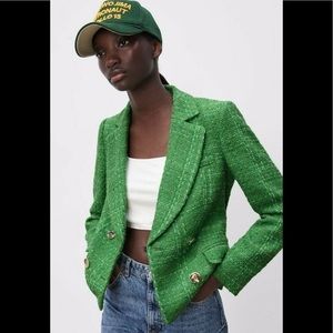 Zara apple green textured blazer jacket
